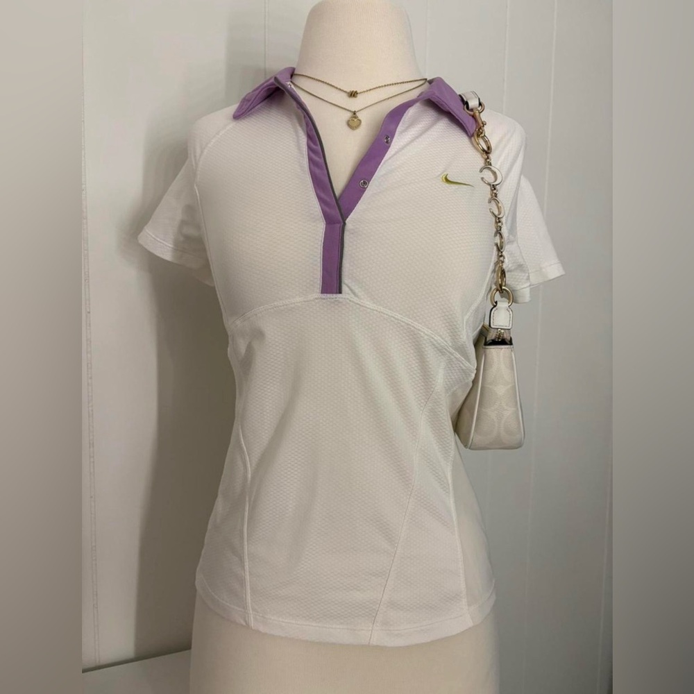 Nike Women's White and Purple Polo Shirt